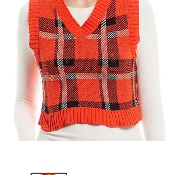 Say What Orange Plaid V Neck Crop Sweater Sleeveless Vest Size Xl NWT - Picture 6 of 12